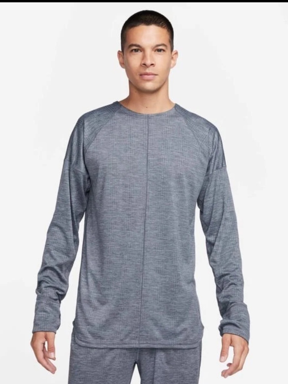 Nike Yoga Dri-Fit Gray Thumbholes Curved Hem Long Sleeve Crew Top - NWT / Small